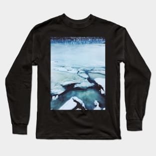 Wintertime - Closeup Shot of Frozen Lake in Scandinavia Long Sleeve T-Shirt